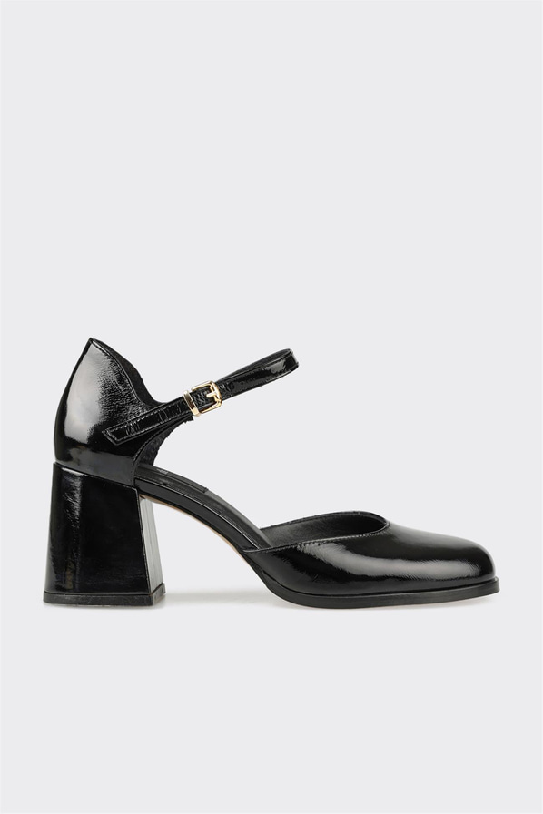 Siyah deri topuklu kadın ayakkabı - Elle Shoes