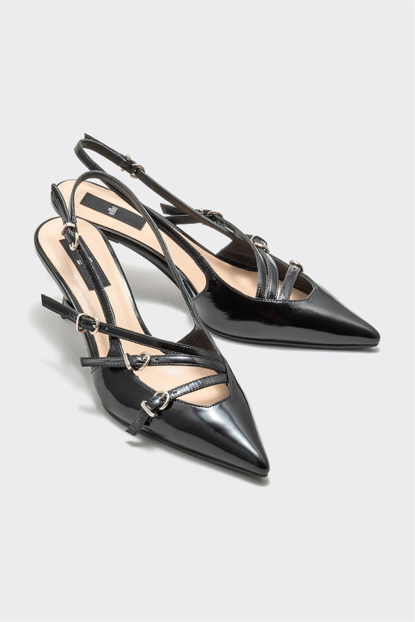 Siyah deri topuklu kadın ayakkabı - Elle Shoes