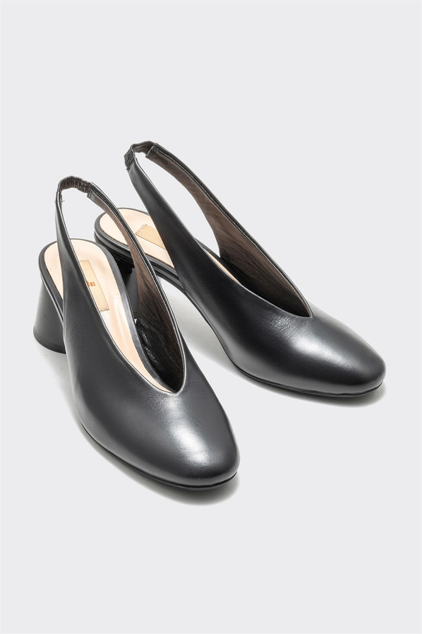 Siyah deri topuklu kadın ayakkabı - Elle Shoes