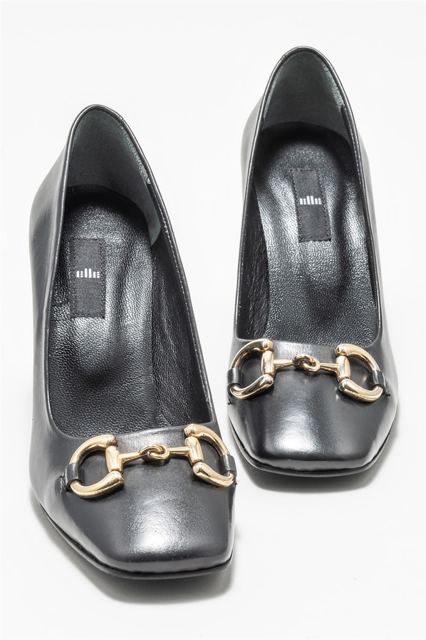Siyah deri topuklu kadın ayakkabı - Elle Shoes