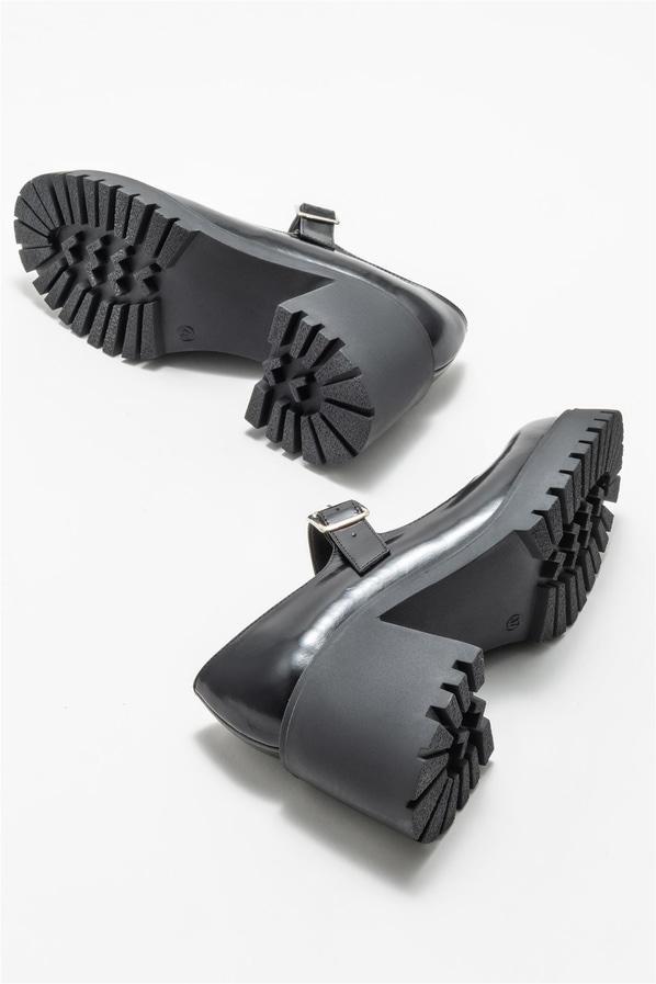 Siyah deri topuklu kadın ayakkabı - Elle Shoes