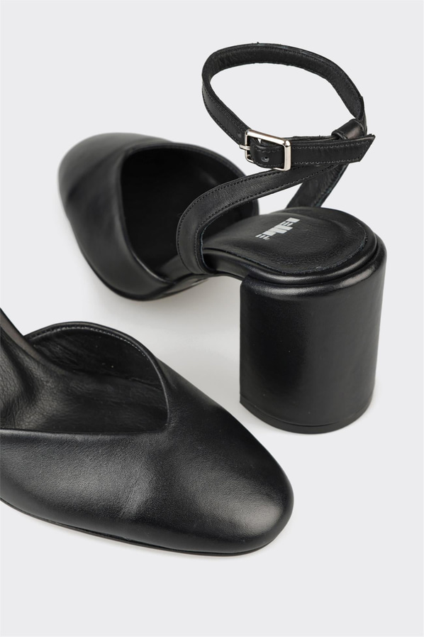 Siyah deri topuklu kadın ayakkabı - Elle Shoes