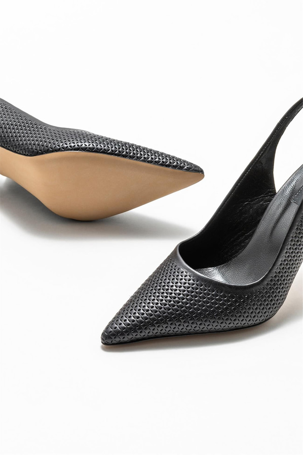 Siyah deri topuklu kadın ayakkabı - Elle Shoes