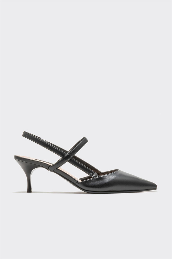 Siyah deri topuklu kadın ayakkabı, ofis stili için - Elle Shoes