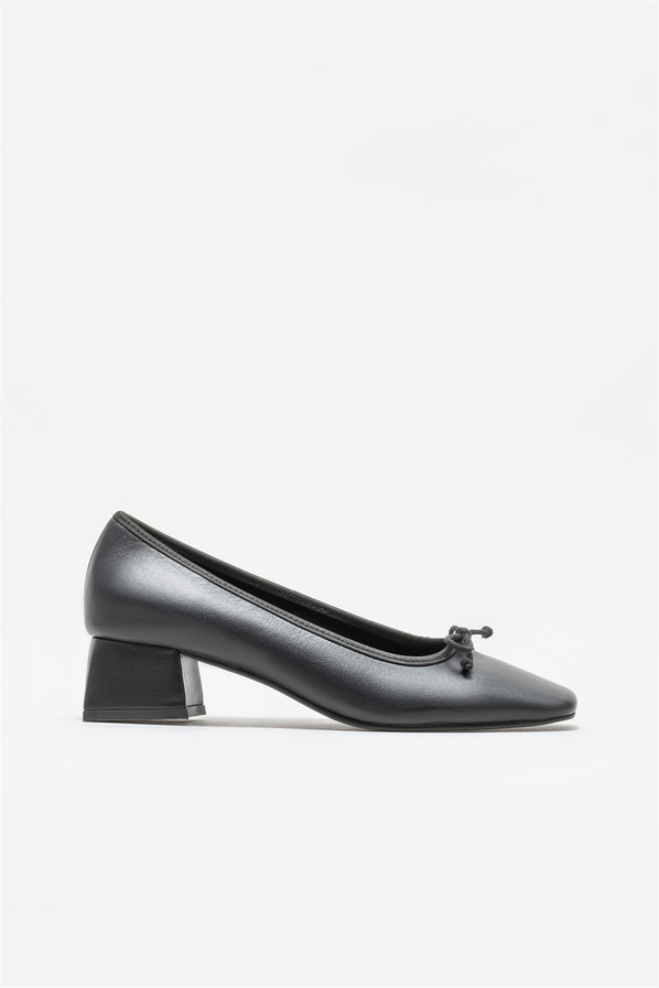 Siyah deri topuklu kadın ayakkabı - Elle Shoes