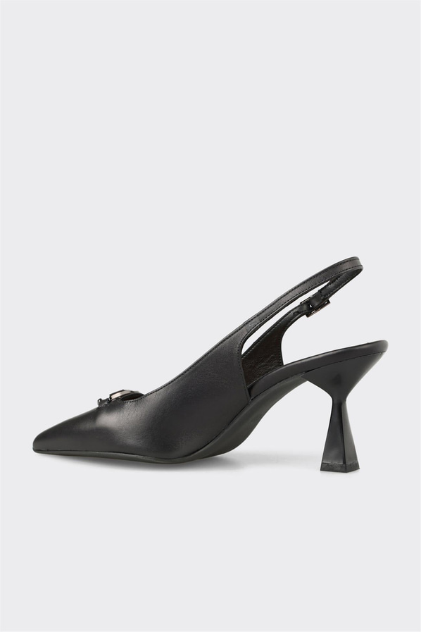 Siyah deri ince topuklu kadın ayakkabı, ofis stili için - Elle Shoes