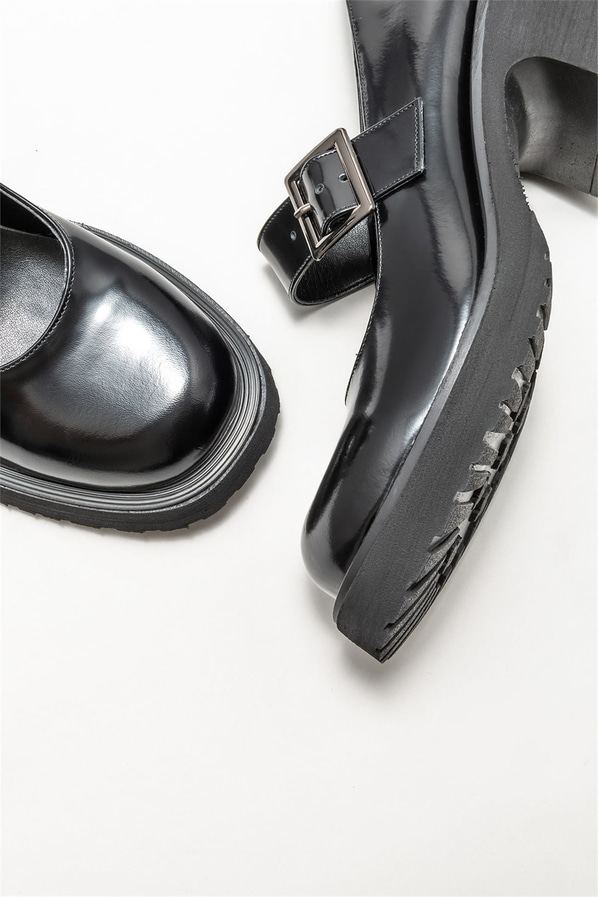 Siyah deri topuklu kadın ayakkabı - Elle Shoes