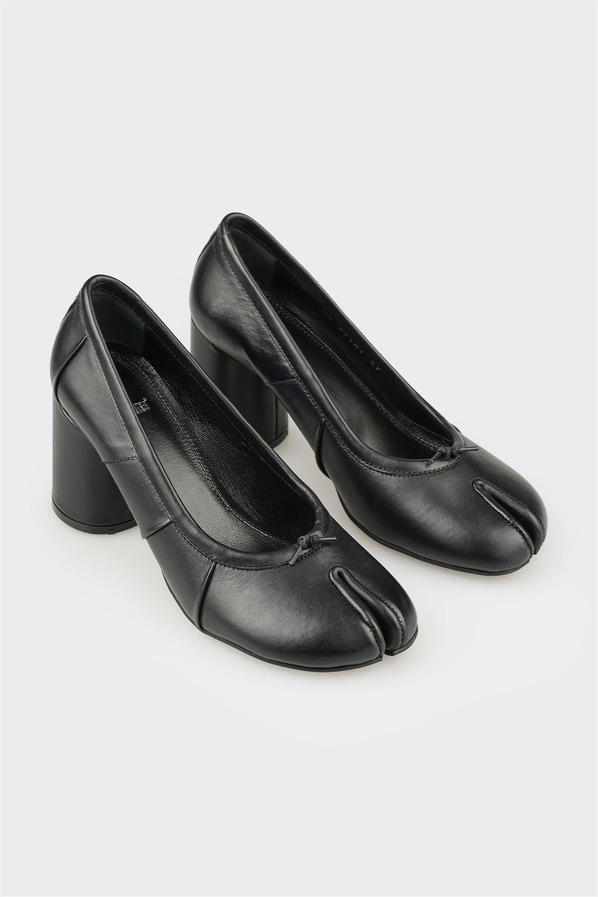 Siyah deri topuklu kadın ayakkabı, ofis stili için - Elle Shoes
