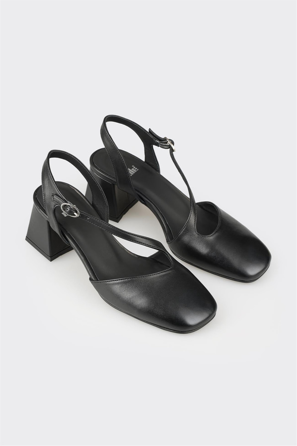 Siyah deri topuklu kadın ayakkabı - Elle Shoes