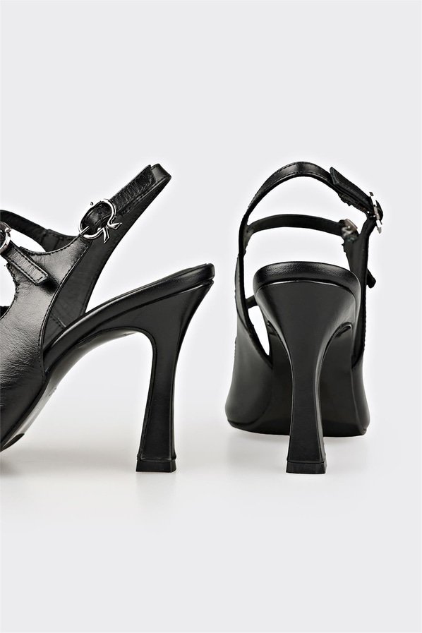 Siyah deri ince topuklu kadın ayakkabı, rahat kullanım için - Elle Shoes