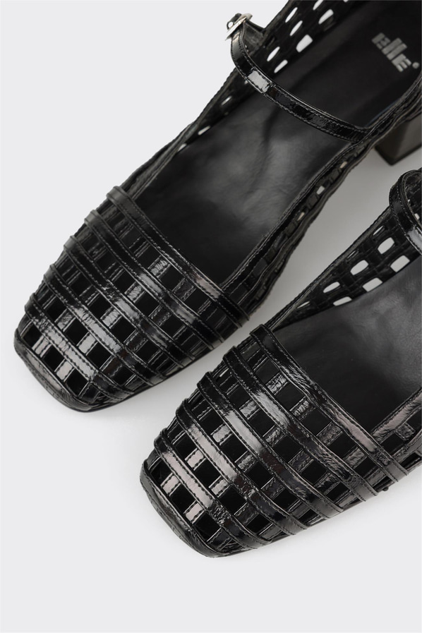 Siyah deri kalın topuklu kadın ayakkabı, rahat kullanım için - Elle Shoes