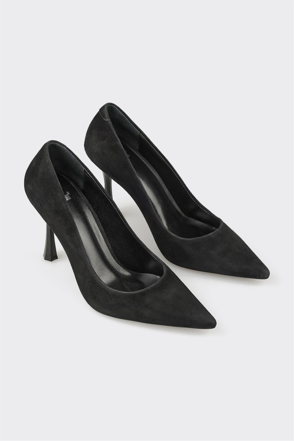 Siyah deri ince topuklu kadın stiletto, ofis stili için - Elle Shoes