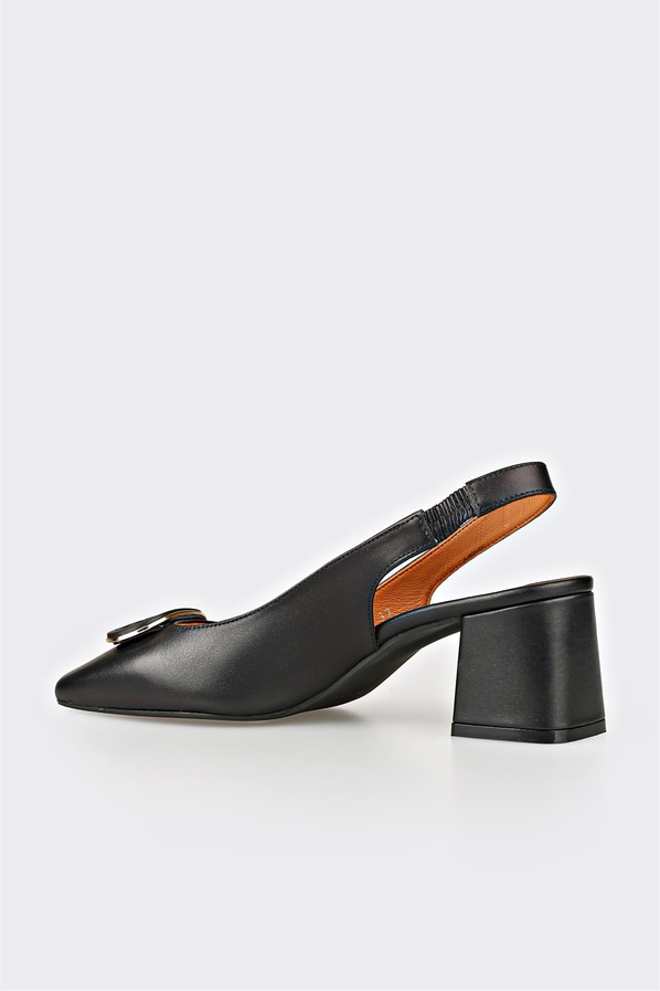 Siyah deri kalın topuklu kadın ayakkabı, ofis stili için - Elle Shoes