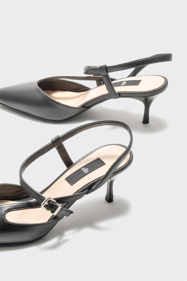 Siyah deri topuklu kadın ayakkabı - Elle Shoes