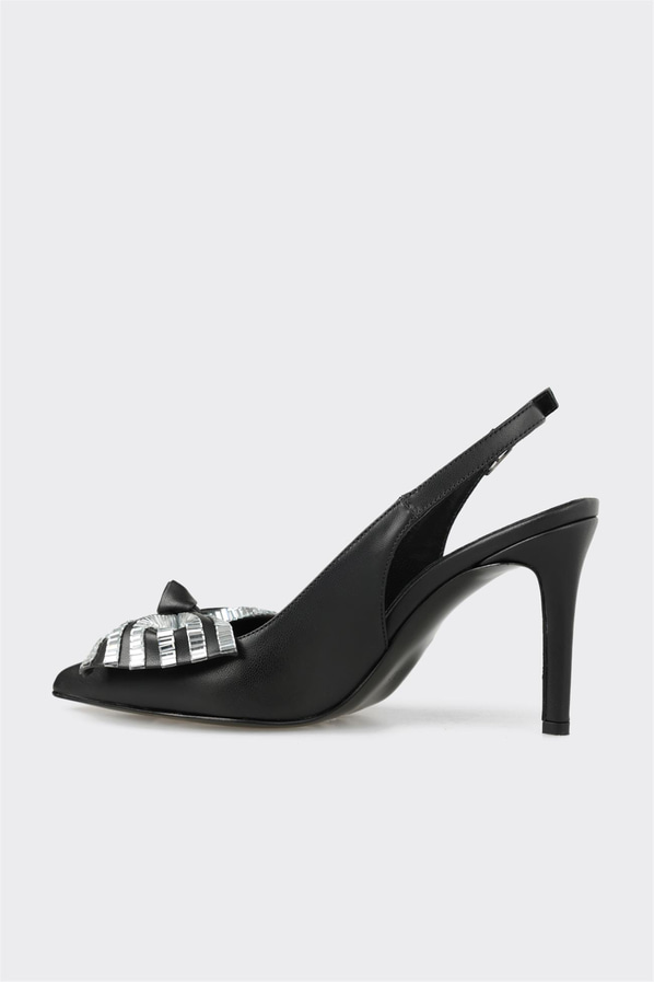 Siyah deri ince topuklu kadın ayakkabı, rahat kullanım için - Elle Shoes