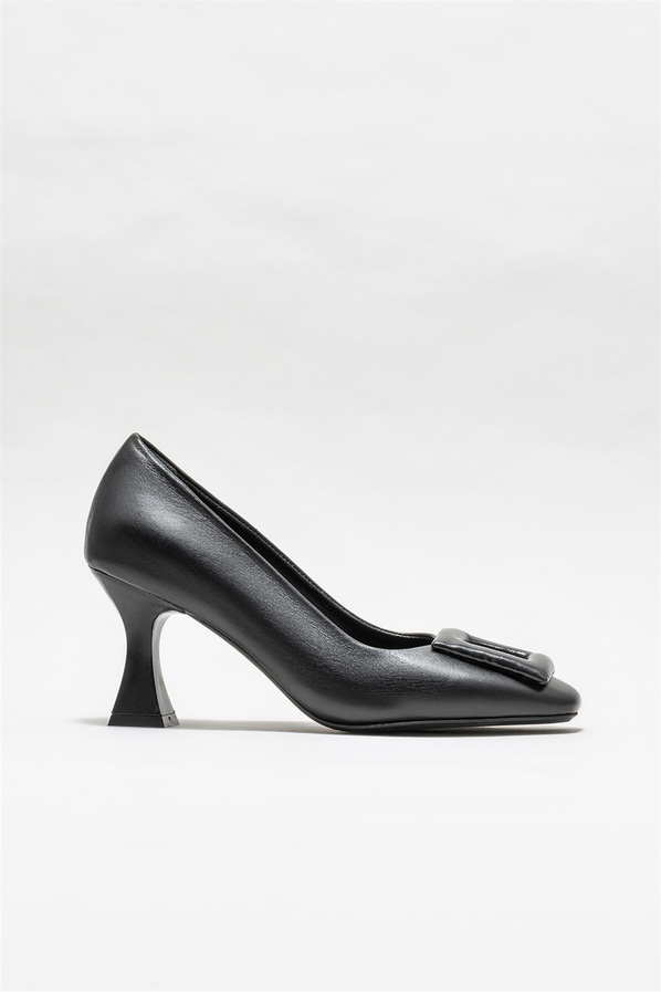 Siyah deri topuklu kadın ayakkabı - Elle Shoes