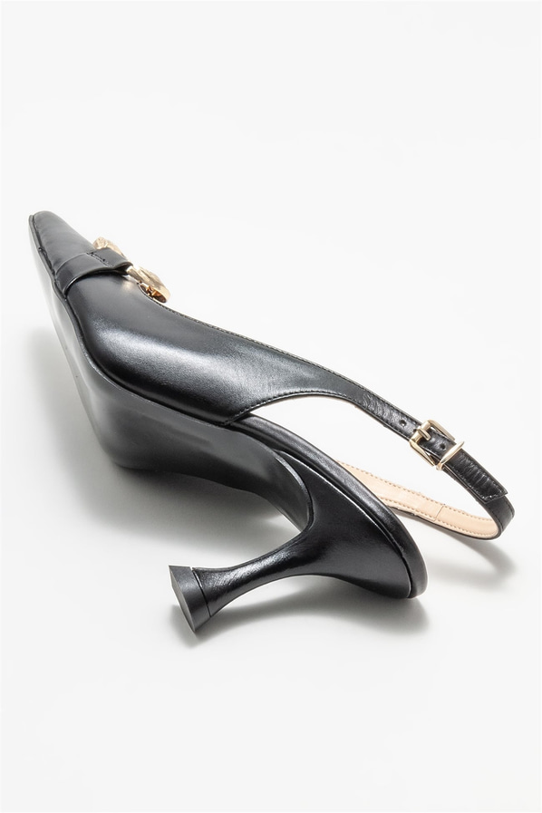 Siyah deri topuklu kadın ayakkabı - Elle Shoes