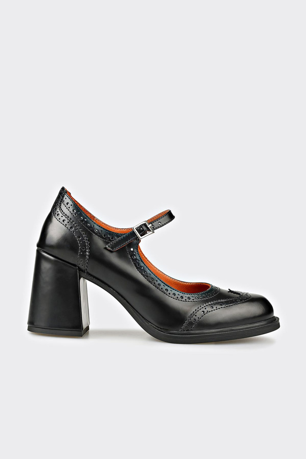 Siyah deri topuklu kadın ayakkabı - Elle Shoes