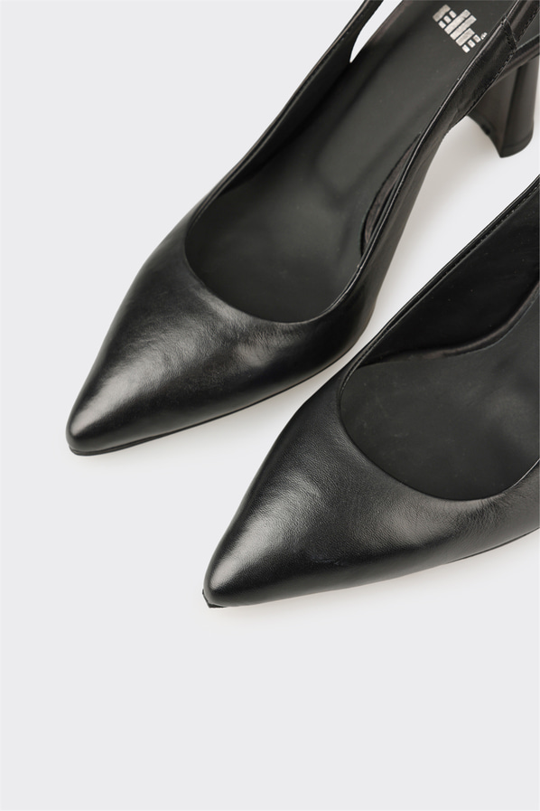 Siyah deri topuklu kadın ayakkabı - Elle Shoes