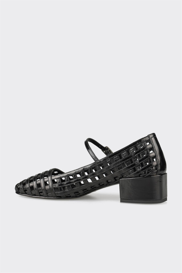 Siyah deri kalın topuklu kadın ayakkabı, rahat kullanım için - Elle Shoes