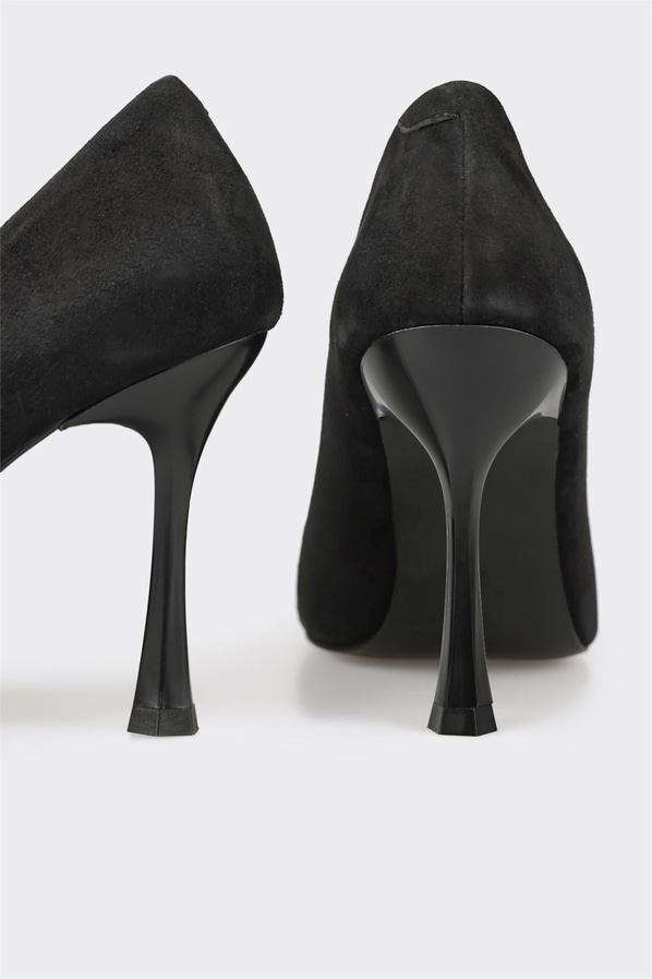 Siyah deri ince topuklu kadın stiletto, ofis stili için - Elle Shoes