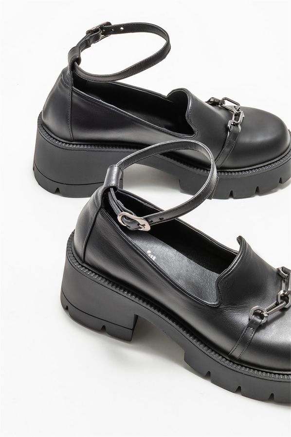 Siyah deri topuklu kadın ayakkabı - Elle Shoes