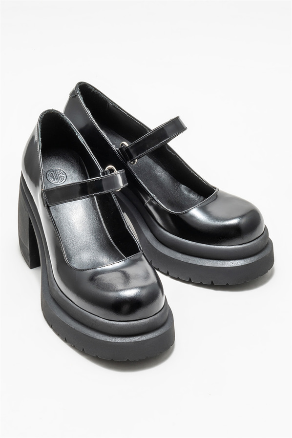 Siyah deri topuklu kadın ayakkabı - Elle Shoes