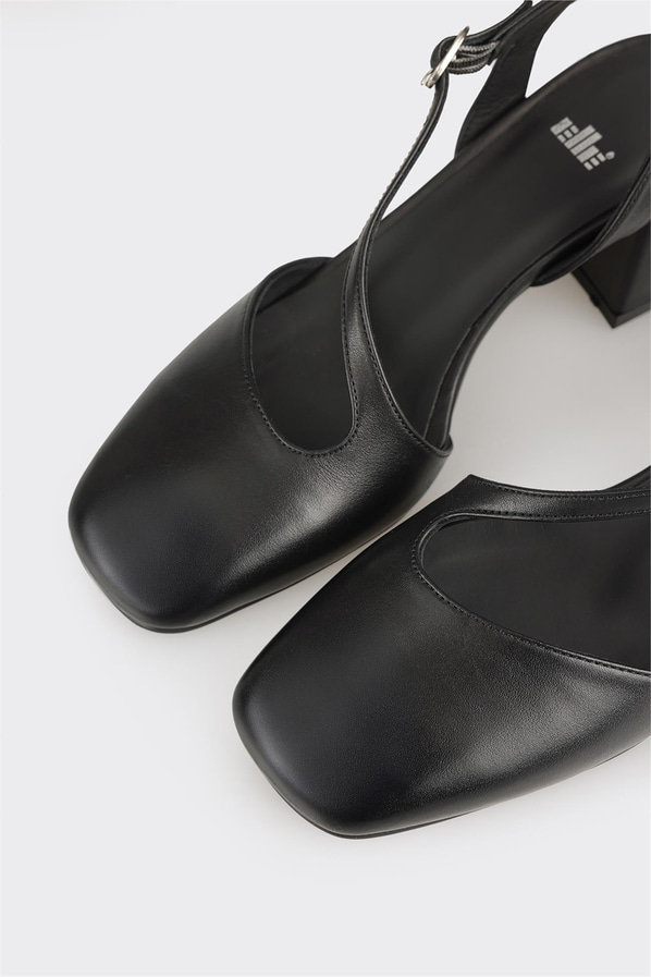 Siyah deri topuklu kadın ayakkabı - Elle Shoes
