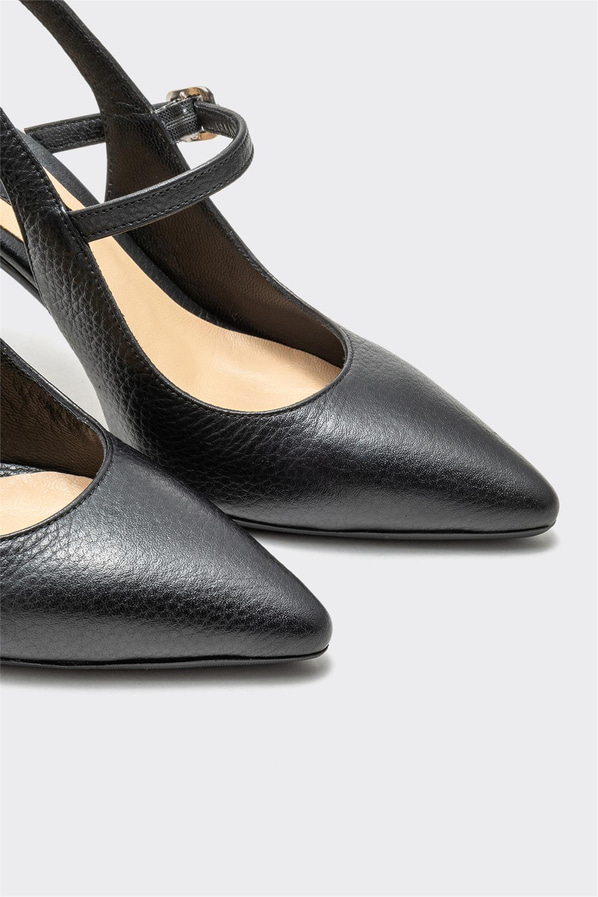 Siyah deri topuklu kadın ayakkabı - Elle Shoes