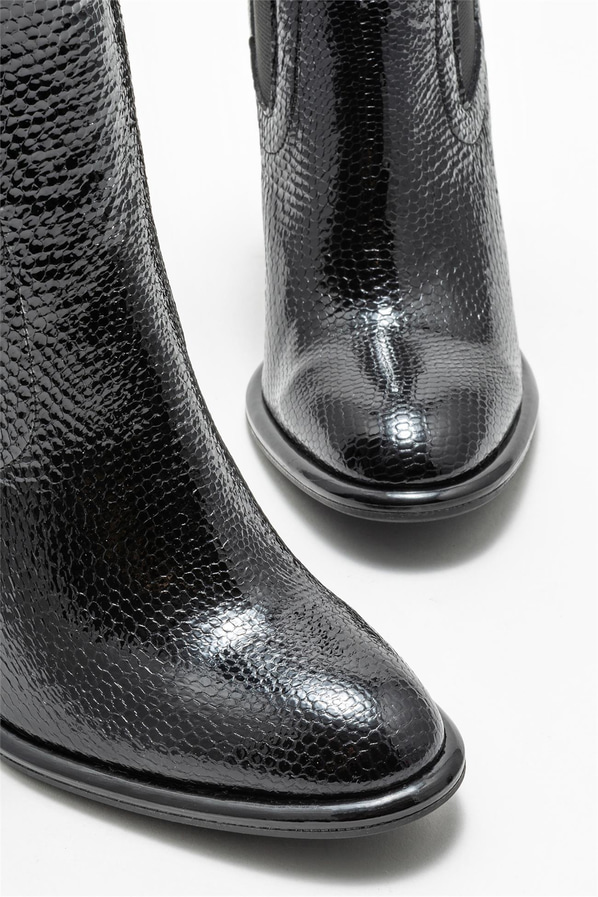 Siyah deri topuklu kadın bot - Elle Shoes