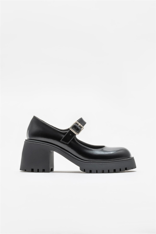 Siyah deri topuklu kadın ayakkabı - Elle Shoes