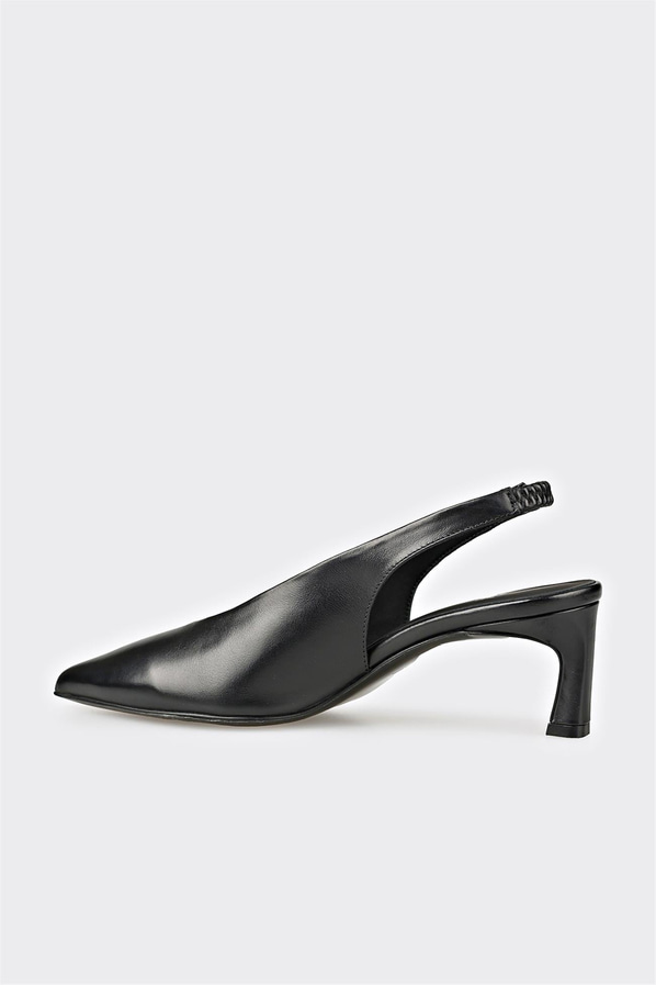 Siyah deri ince topuklu kadın ayakkabı, ofis stili için - Elle Shoes