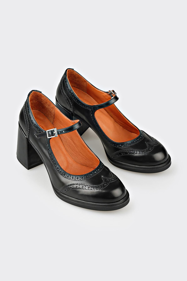 Siyah deri topuklu kadın ayakkabı - Elle Shoes