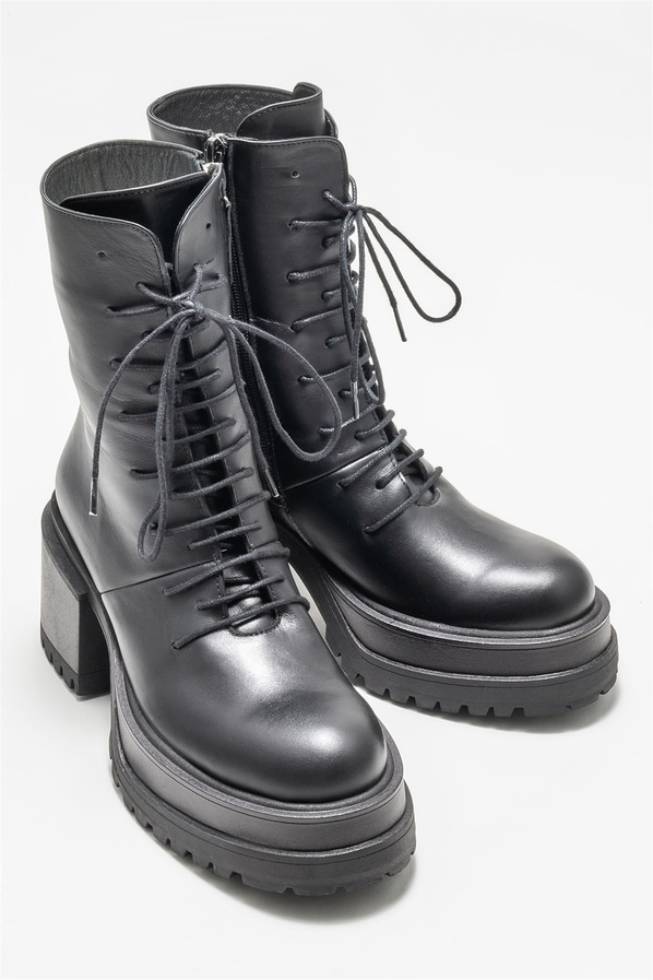 Siyah deri topuklu kadın bot - Elle Shoes