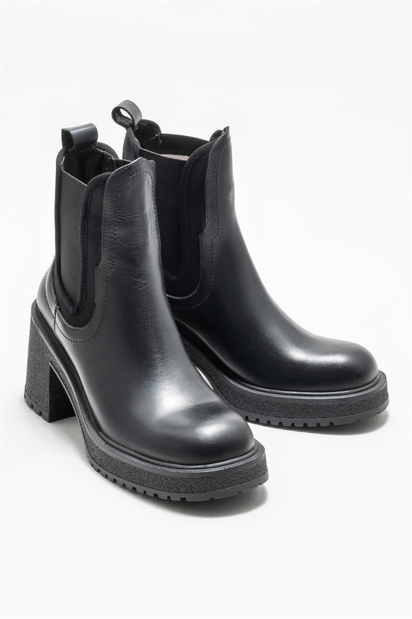 Siyah deri topuklu kadın bot - Elle Shoes