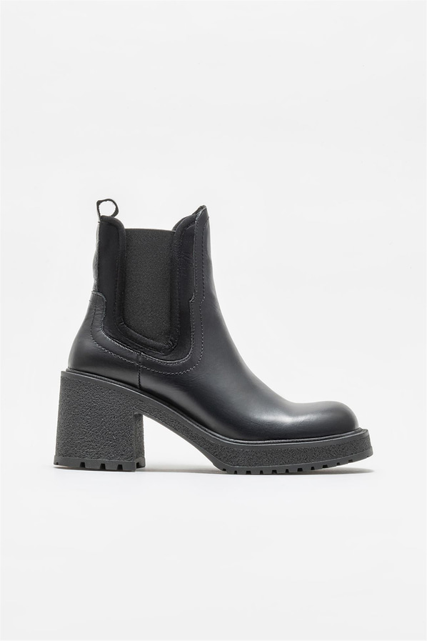 Siyah deri topuklu kadın bot - Elle Shoes