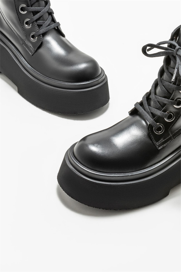 Siyah deri topuklu kadın bot - Elle Shoes