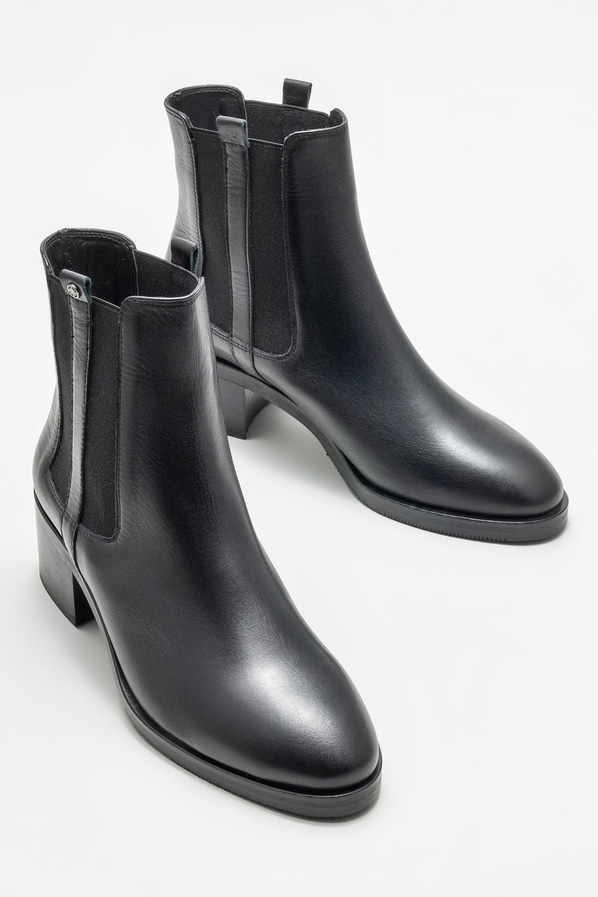 Siyah deri topuklu kadın bot - Elle Shoes