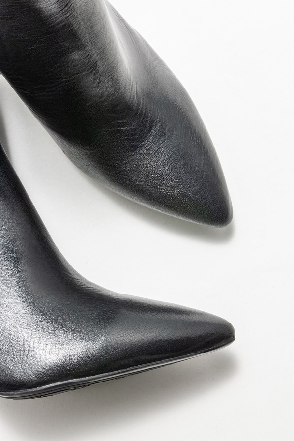 Siyah deri topuklu kadın bot - Elle Shoes