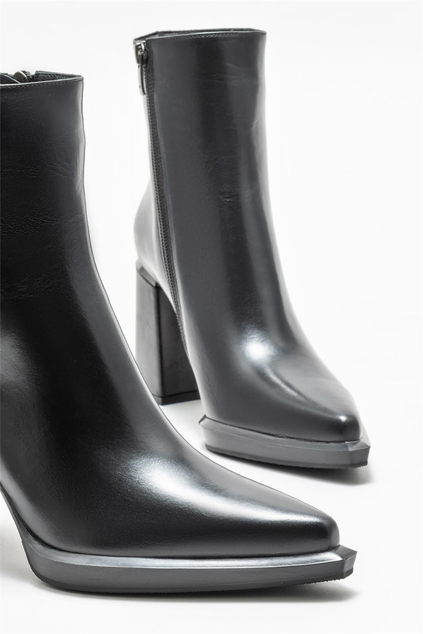 Siyah deri topuklu kadın bot - Elle Shoes