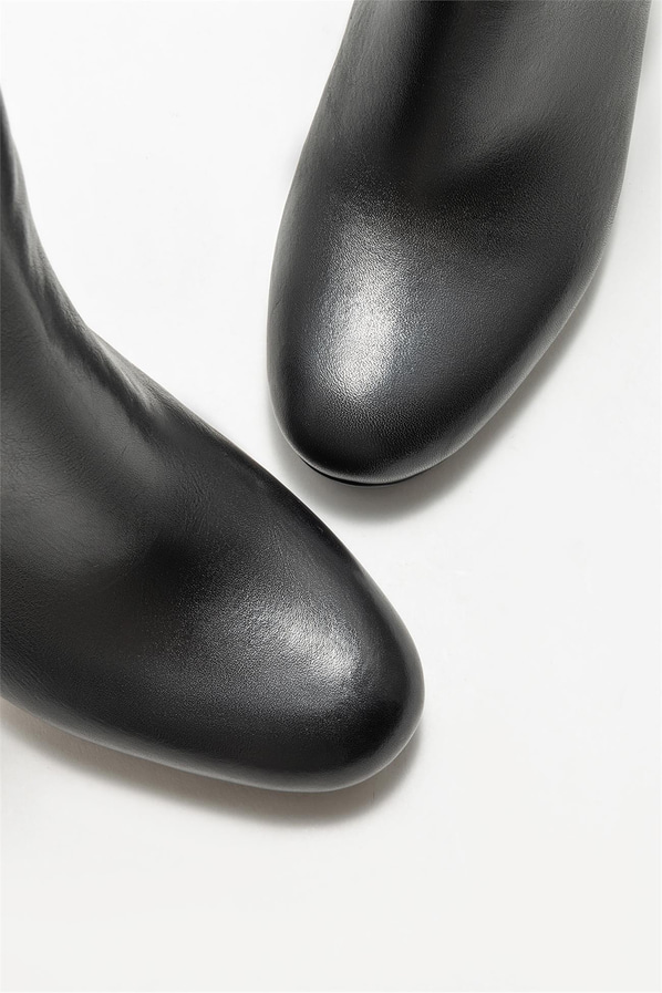 Siyah deri topuklu kadın bot - Elle Shoes