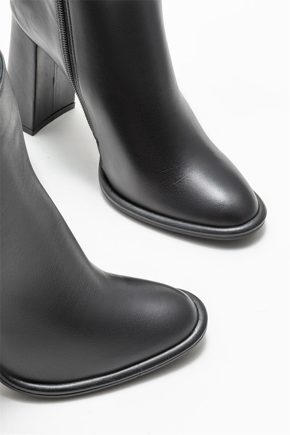 Siyah deri topuklu kadın bot - Elle Shoes