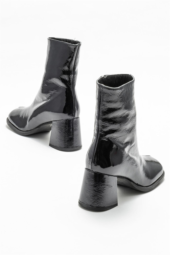 Siyah deri topuklu kadın bot - Elle Shoes