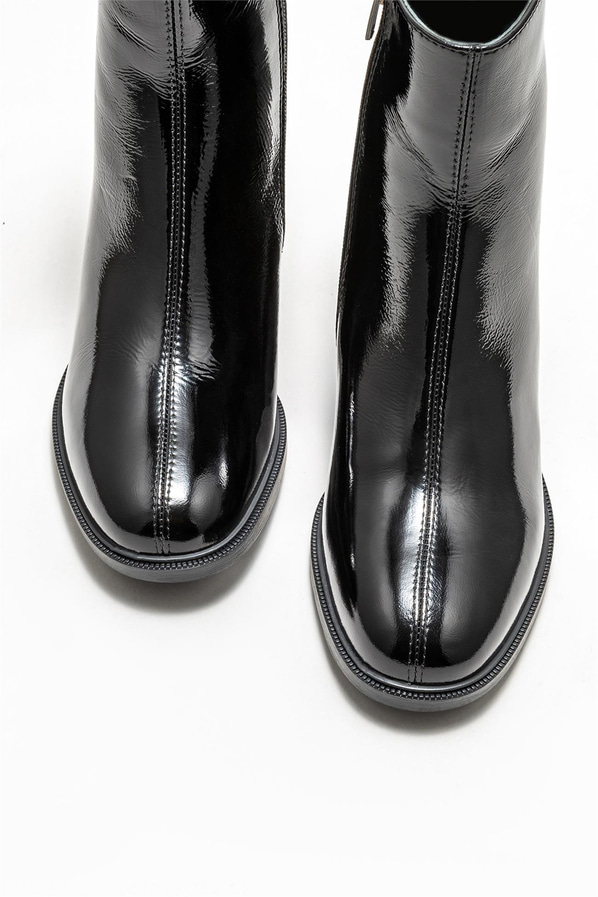 Siyah deri topuklu kadın bot, ofis stili için - Elle Shoes