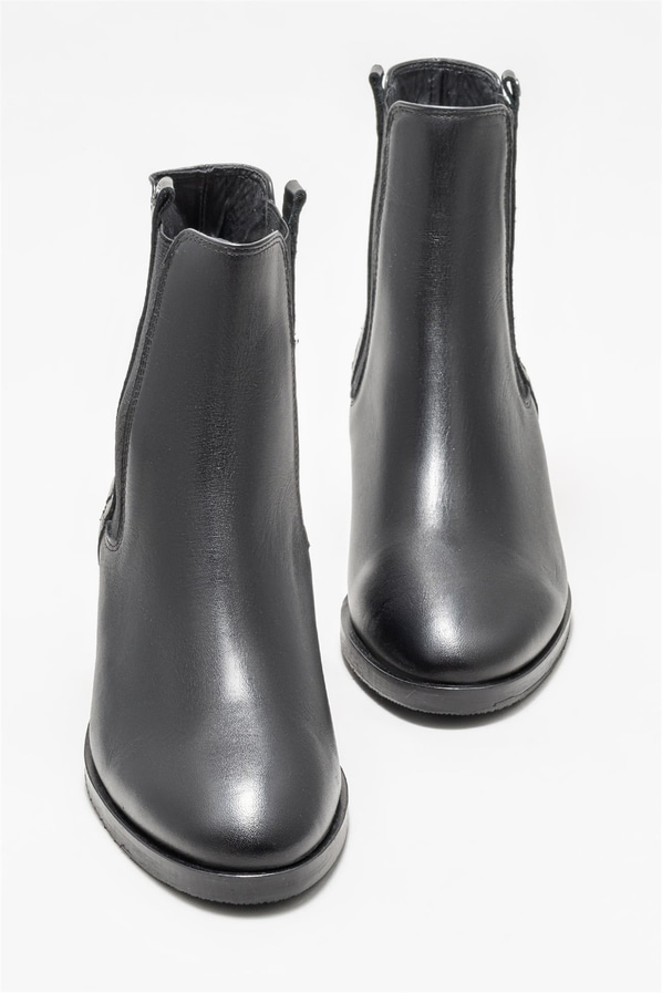 Siyah deri topuklu kadın bot - Elle Shoes