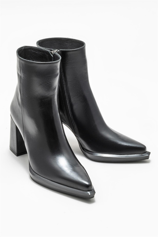 Siyah deri topuklu kadın bot - Elle Shoes