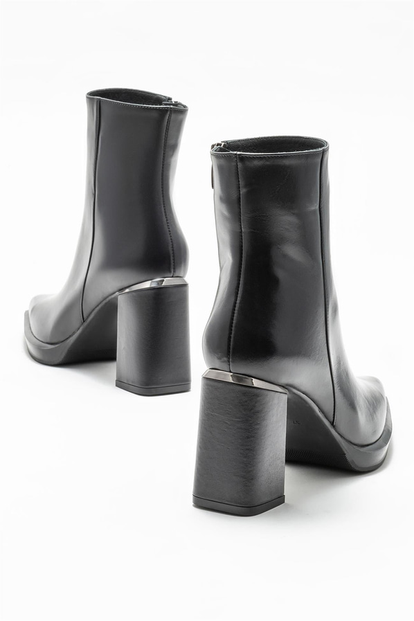 Siyah deri topuklu kadın bot - Elle Shoes