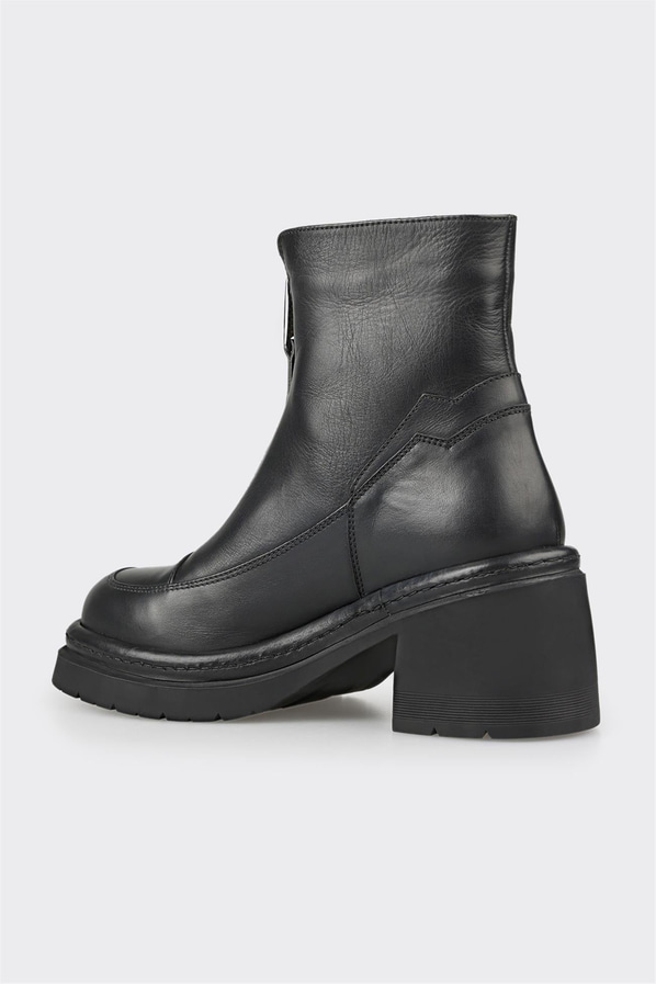 Siyah deri topuklu kadın bot - Elle Shoes