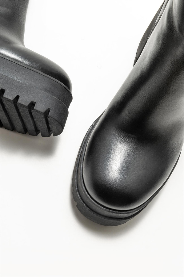 Siyah deri topuklu kadın bot - Elle Shoes