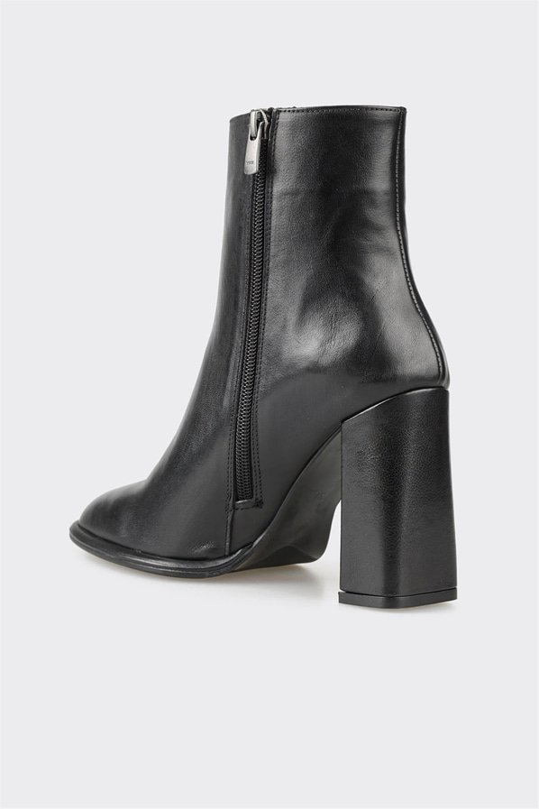 Siyah deri topuklu kadın bot - Elle Shoes
